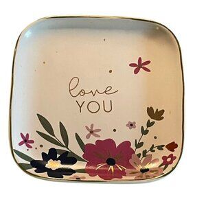 Karma "Love You" 5" Square Trinket Jewelry Dish Tray Floral Ceramic Gift